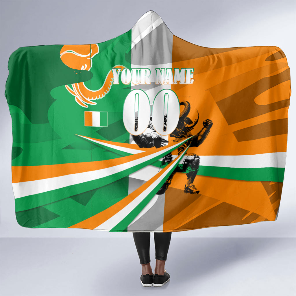 Personalized Ivory Coast Football Elephant Champion Hooded Blanket Cote d Ivoire Flag Colors Heritage