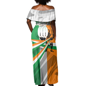 Personalized Ivory Coast Football Elephant Champion Off Shoulder Maxi Dress Cote d Ivoire Flag Colors Heritage