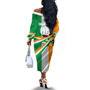 Personalized Ivory Coast Football Elephant Champion Off The Shoulder Long Sleeve Dress Cote d Ivoire Flag Colors Heritage