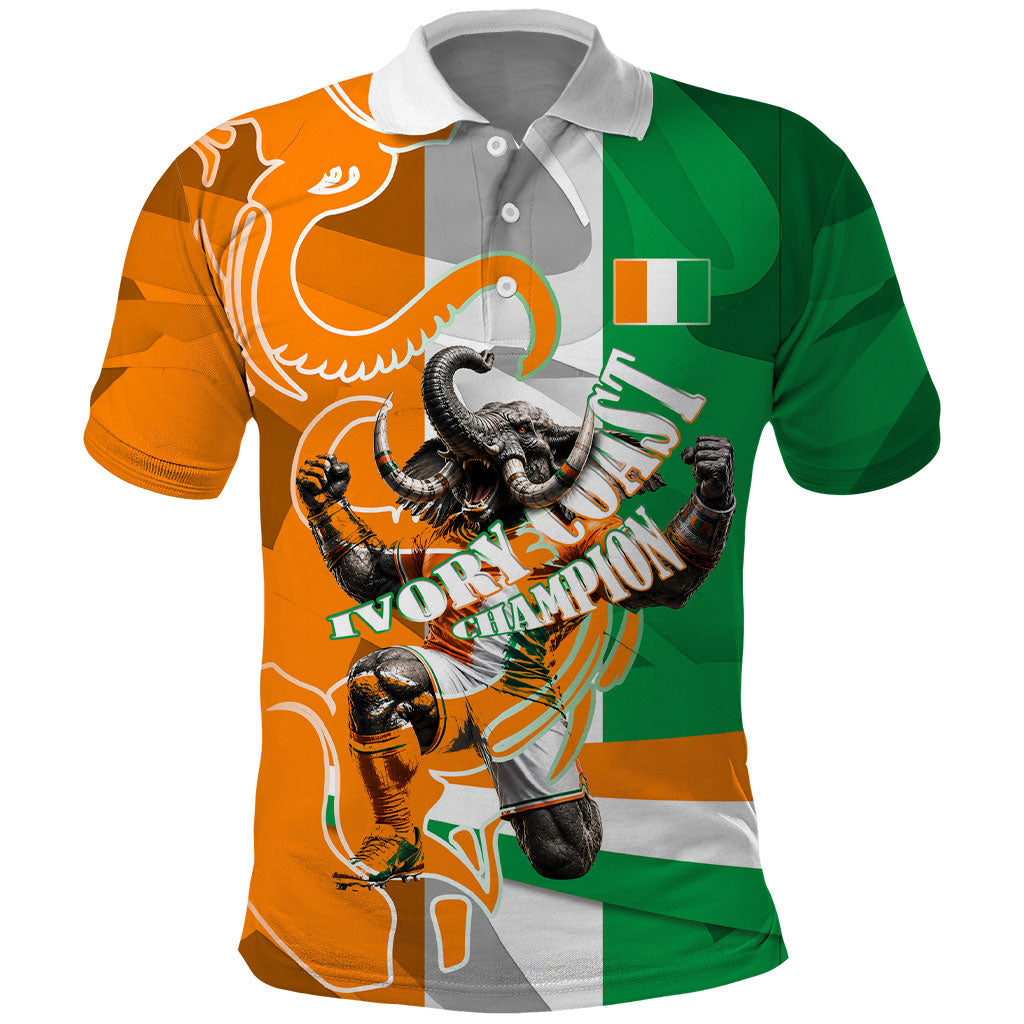 Personalized Ivory Coast Football Elephant Champion Polo Shirt Cote d Ivoire Flag Colors Heritage