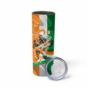 Personalized Ivory Coast Football Elephant Champion Skinny Tumbler Cote d Ivoire Flag Colors Heritage
