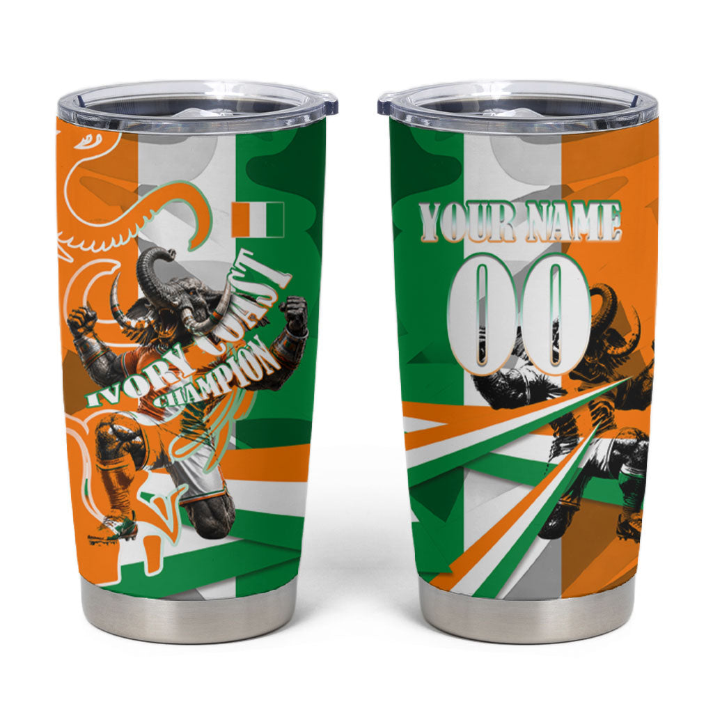 Personalized Ivory Coast Football Elephant Champion Tumbler Cup Cote d Ivoire Flag Colors Heritage