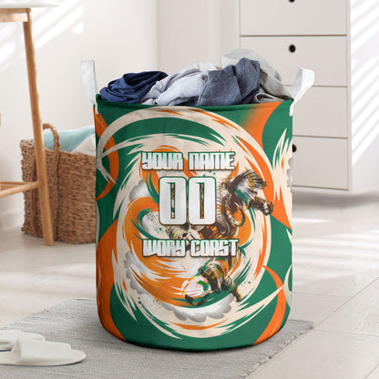 Personalized Ivory Coast Football Laundry Basket Les Elephants Swirl Pattern Heritage Mascot Art