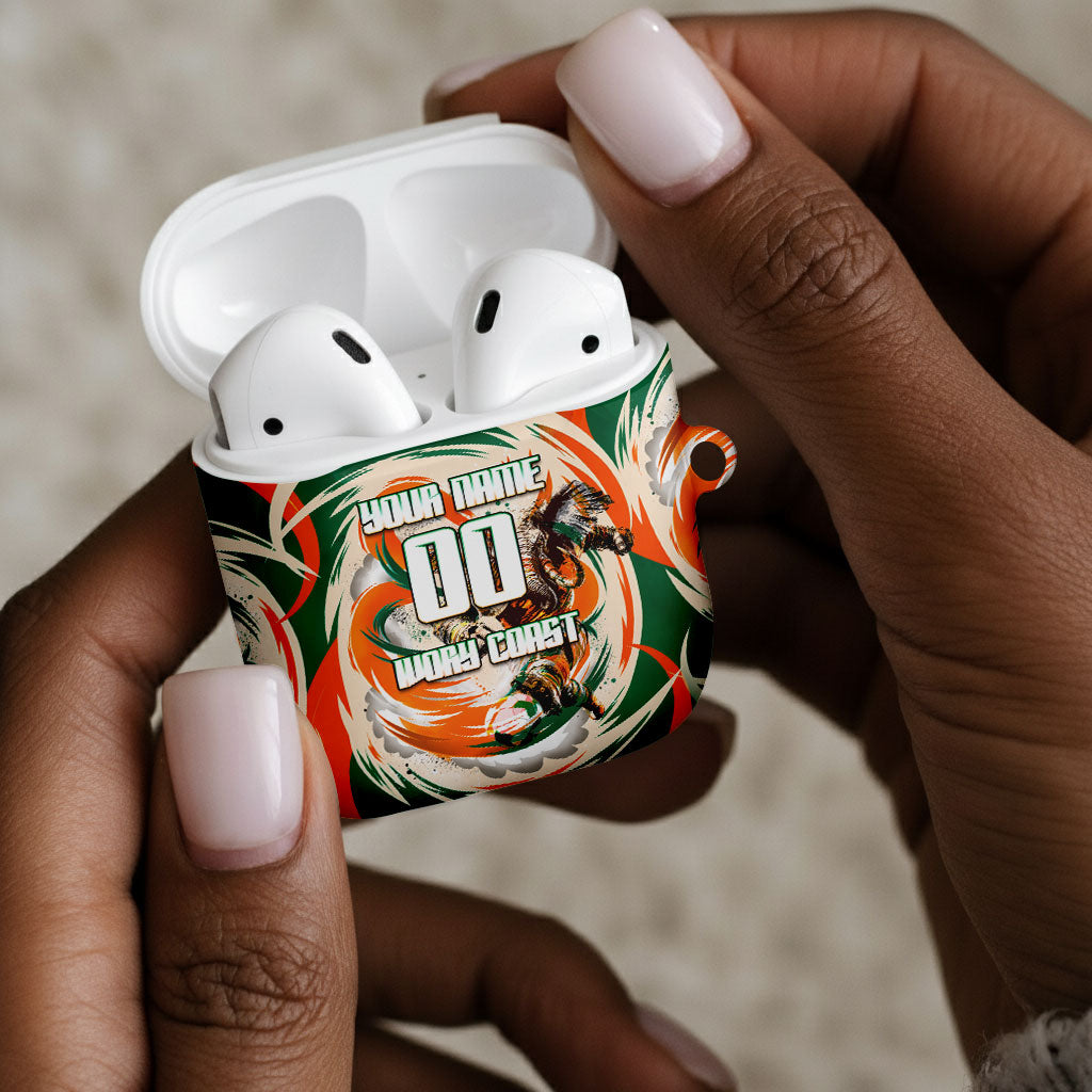 Personalized Ivory Coast Football AirPods Case Les Elephants Swirl Pattern Heritage Mascot Art