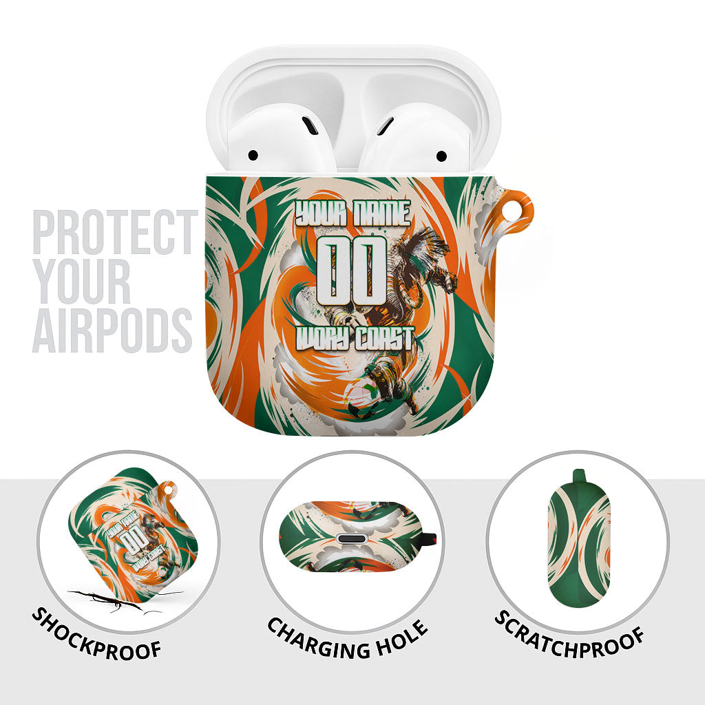 Personalized Ivory Coast Football AirPods Case Les Elephants Swirl Pattern Heritage Mascot Art