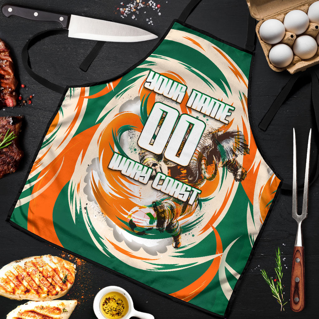 Personalized Ivory Coast Football Apron Les Elephants Swirl Pattern Heritage Mascot Art