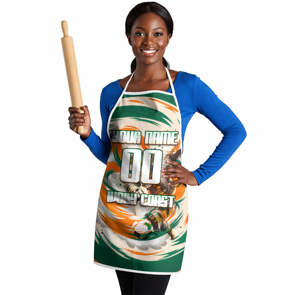 Personalized Ivory Coast Football Apron Les Elephants Swirl Pattern Heritage Mascot Art