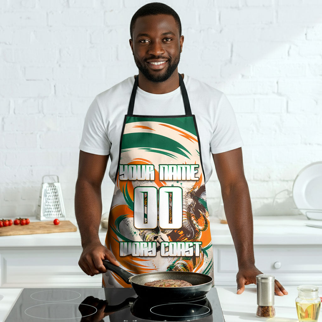 Personalized Ivory Coast Football Apron Les Elephants Swirl Pattern Heritage Mascot Art