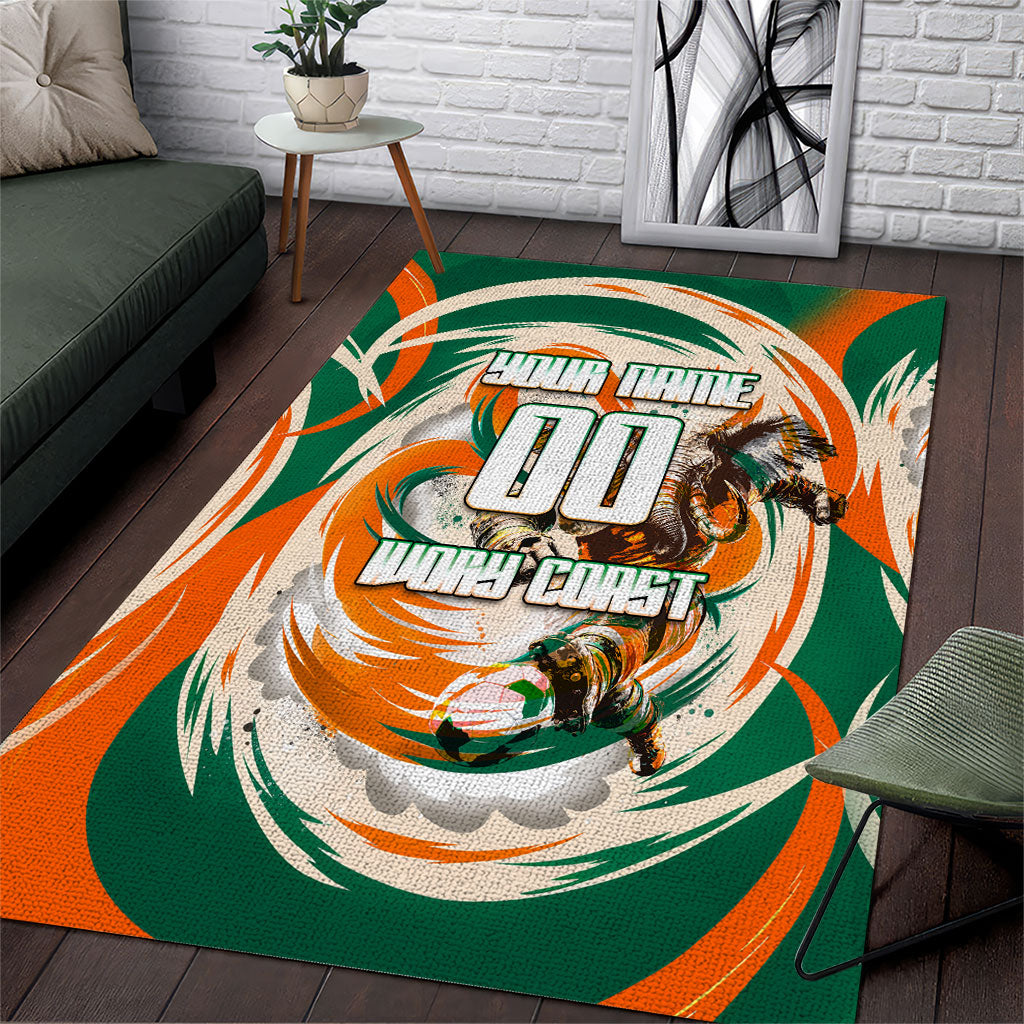 Personalized Ivory Coast Football Area Rug Les Elephants Swirl Pattern Heritage Mascot Art