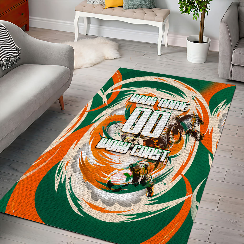 Personalized Ivory Coast Football Area Rug Les Elephants Swirl Pattern Heritage Mascot Art