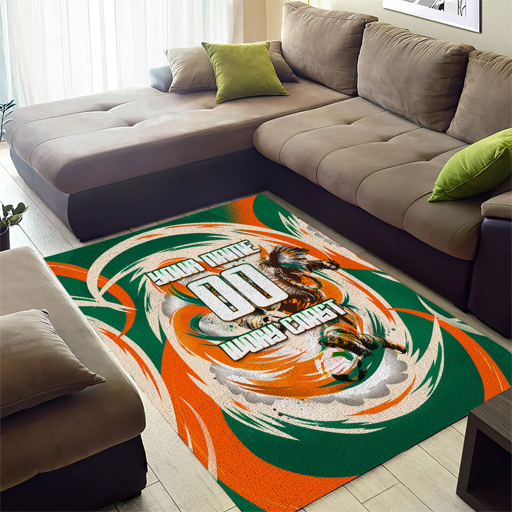 Personalized Ivory Coast Football Area Rug Les Elephants Swirl Pattern Heritage Mascot Art