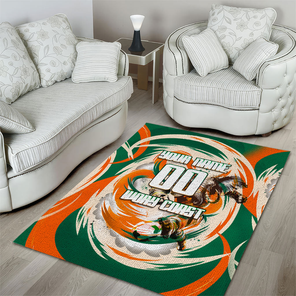 Personalized Ivory Coast Football Area Rug Les Elephants Swirl Pattern Heritage Mascot Art