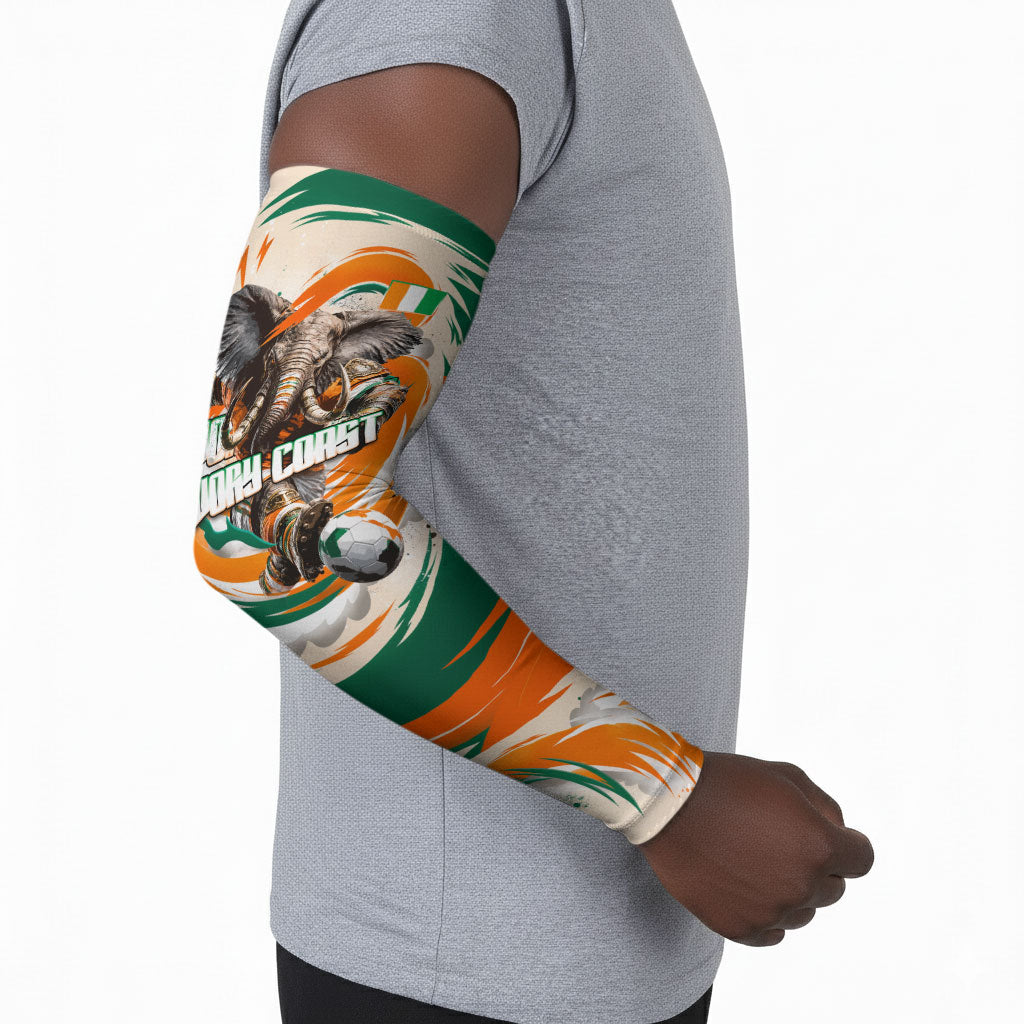 Personalized Ivory Coast Football Arm Sleeves Les Elephants Swirl Pattern Heritage Mascot Art