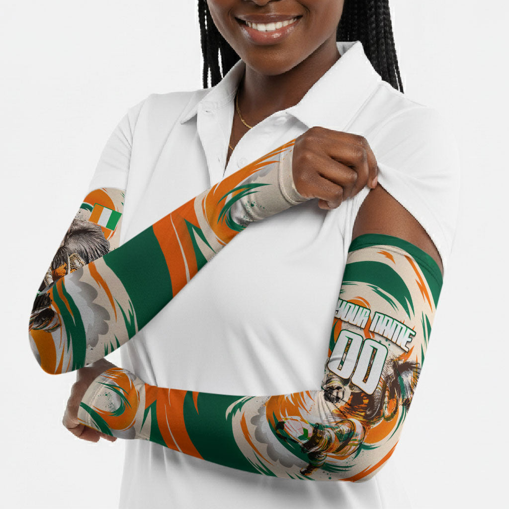 Personalized Ivory Coast Football Arm Sleeves Les Elephants Swirl Pattern Heritage Mascot Art