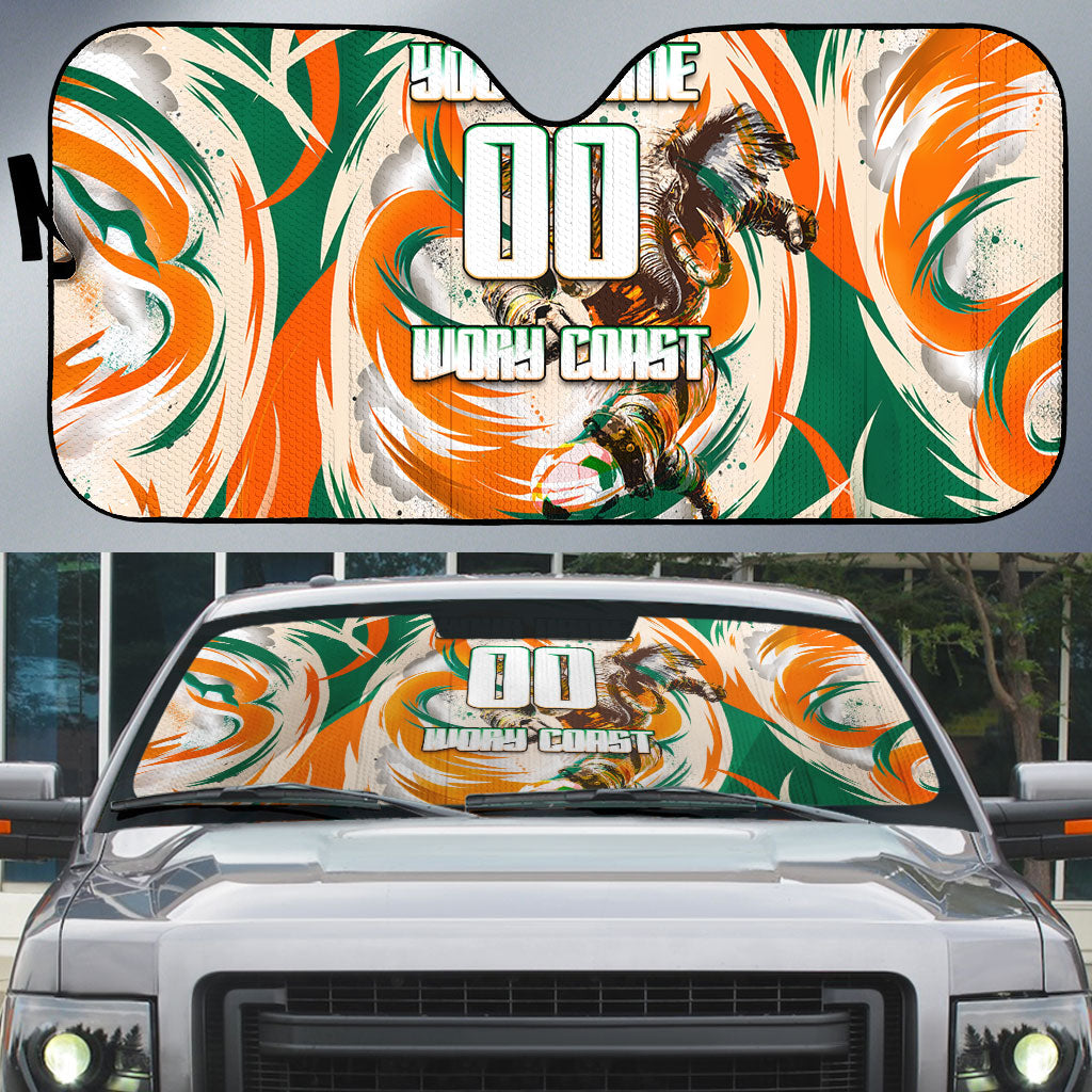 Personalized Ivory Coast Football Auto Sun Shade Les Elephants Swirl Pattern Heritage Mascot Art
