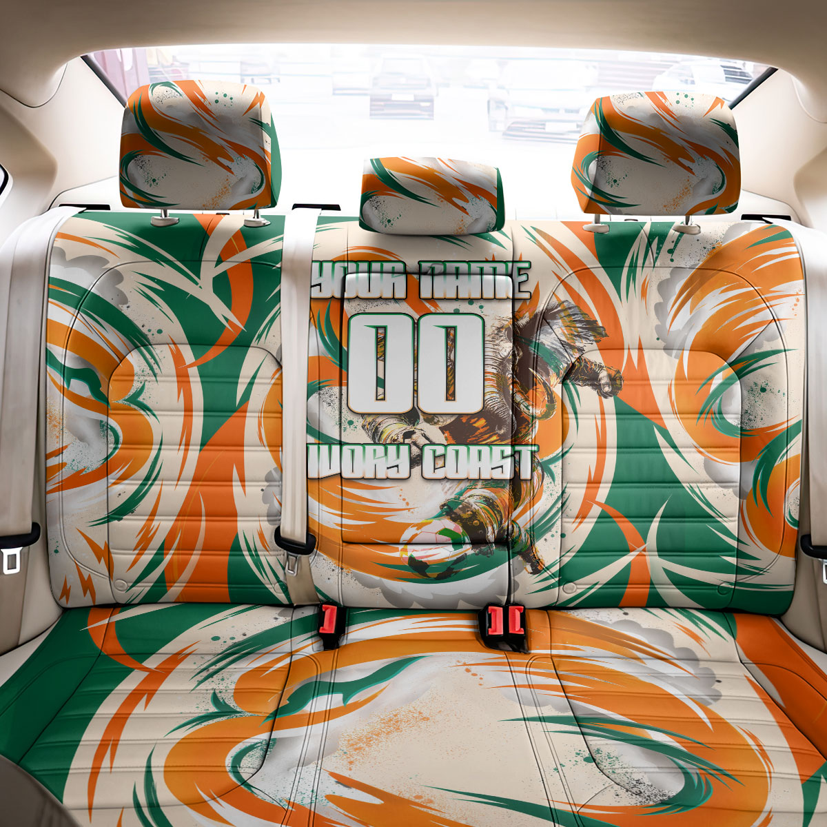 Personalized Ivory Coast Football Back Car Seat Cover Les Elephants Swirl Pattern Heritage Mascot Art