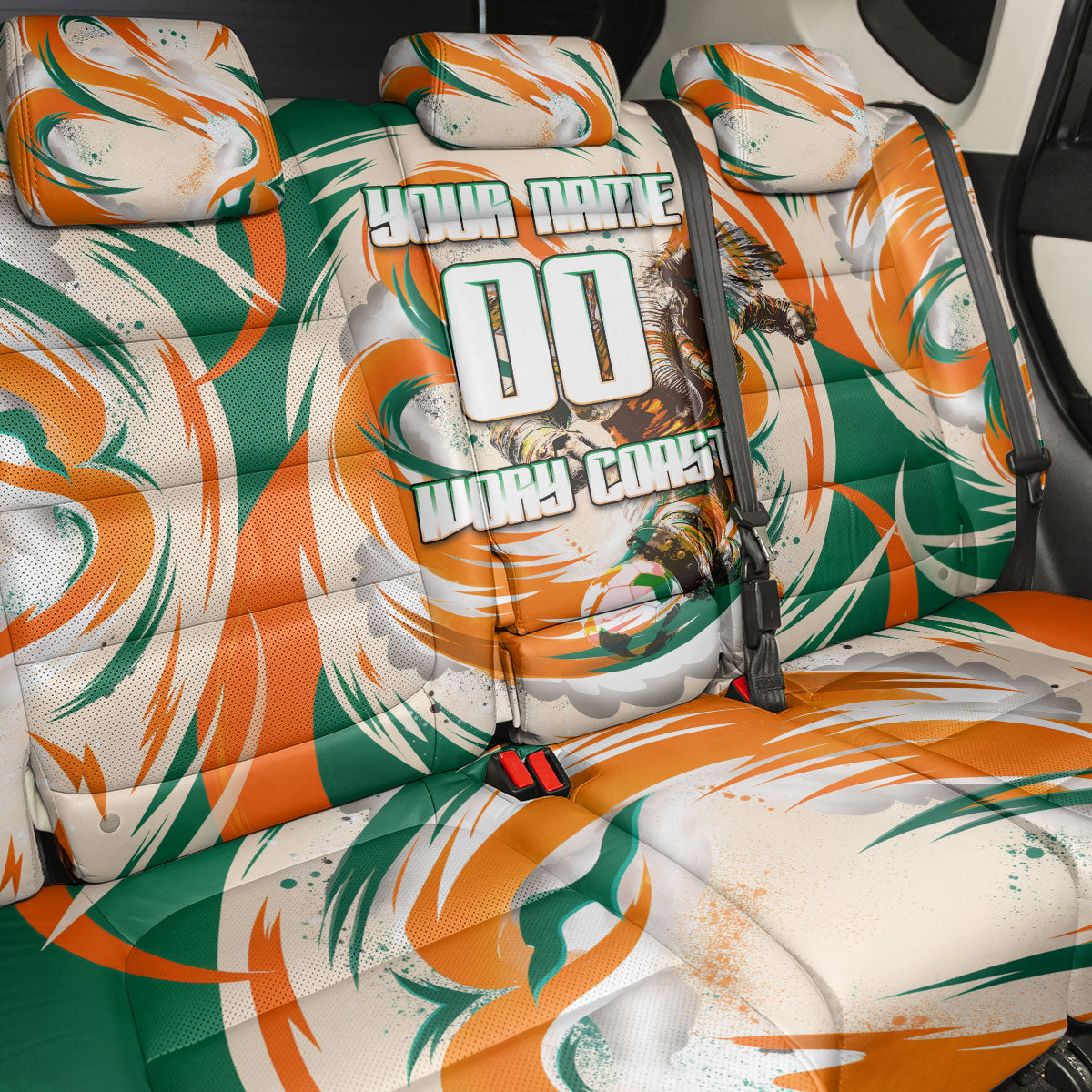 Personalized Ivory Coast Football Back Car Seat Cover Les Elephants Swirl Pattern Heritage Mascot Art