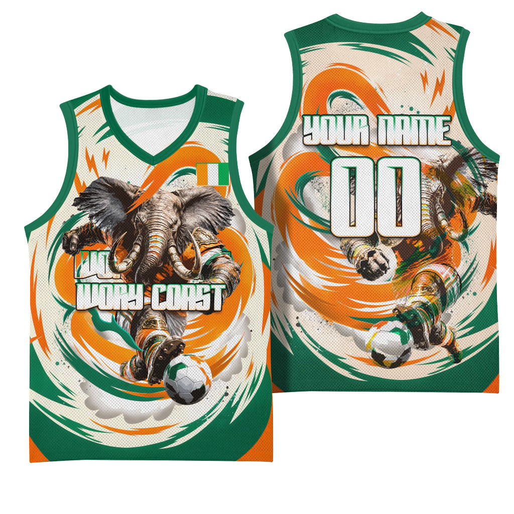 Personalized Ivory Coast Football Basketball Jersey Les Elephants Swirl Pattern Heritage Mascot Art