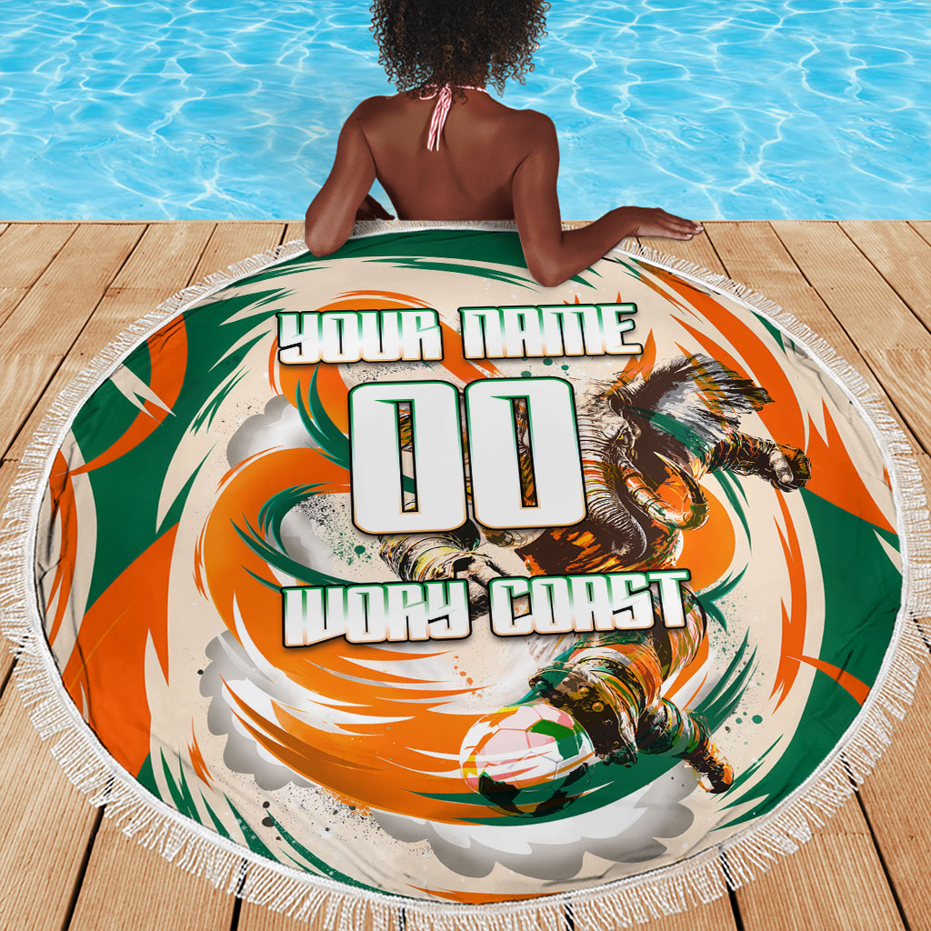 Personalized Ivory Coast Football Beach Blanket Les Elephants Swirl Pattern Heritage Mascot Art