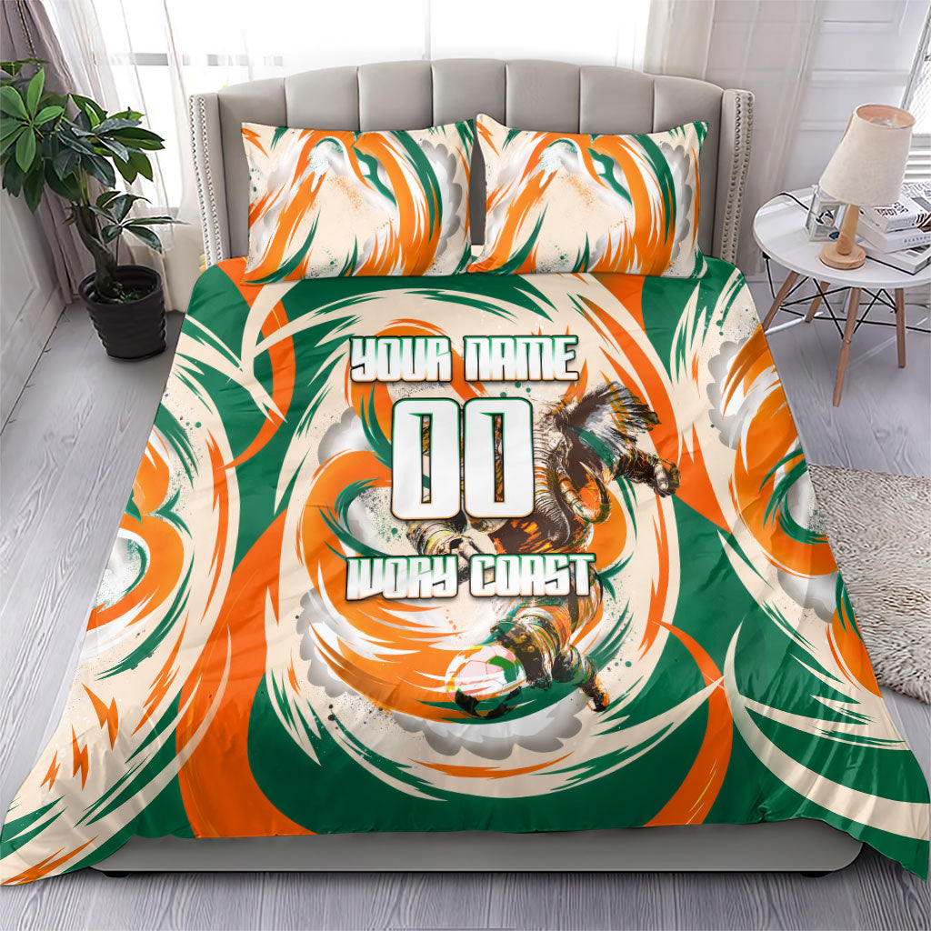 Personalized Ivory Coast Football Bedding Set Les Elephants Swirl Pattern Heritage Mascot Art