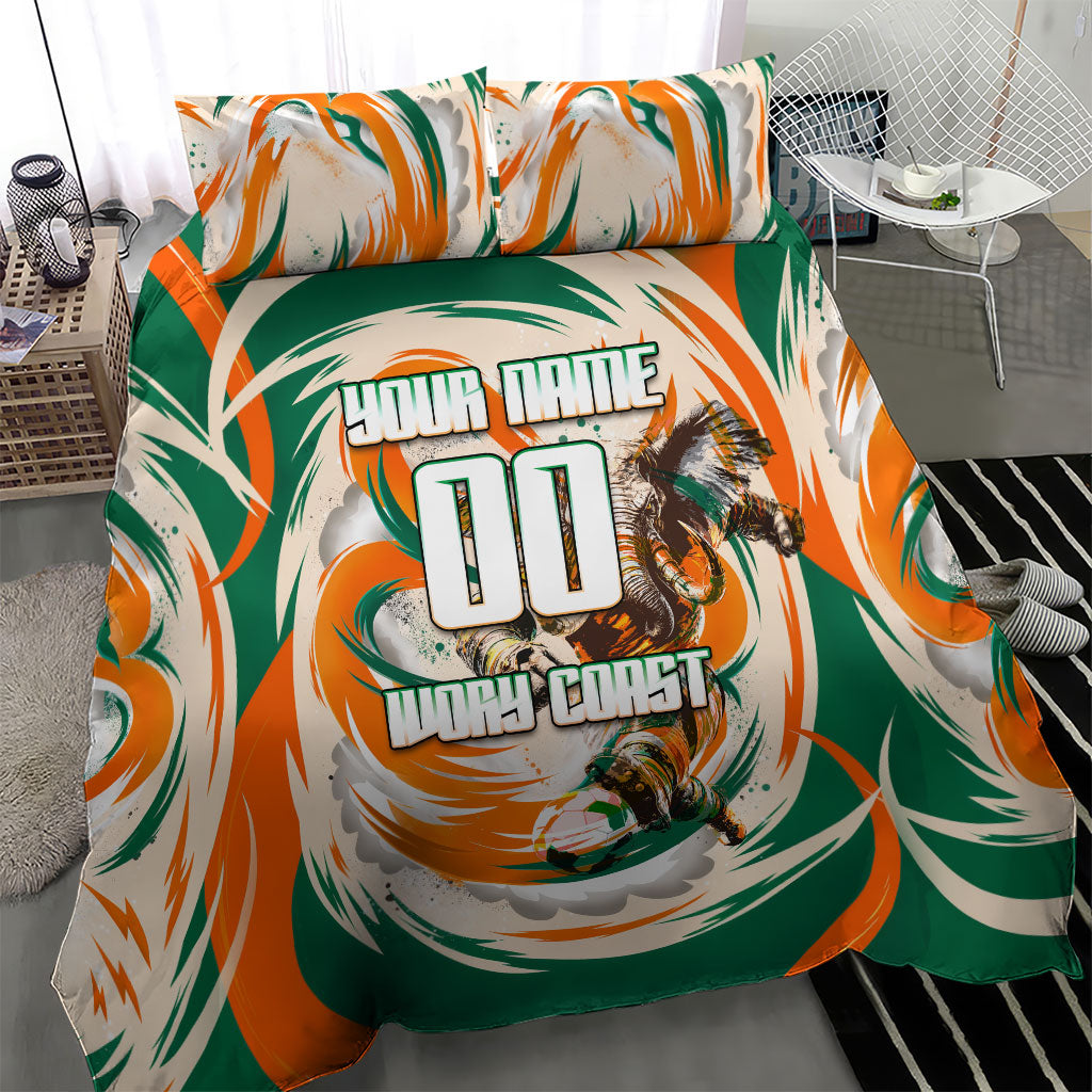 Personalized Ivory Coast Football Bedding Set Les Elephants Swirl Pattern Heritage Mascot Art
