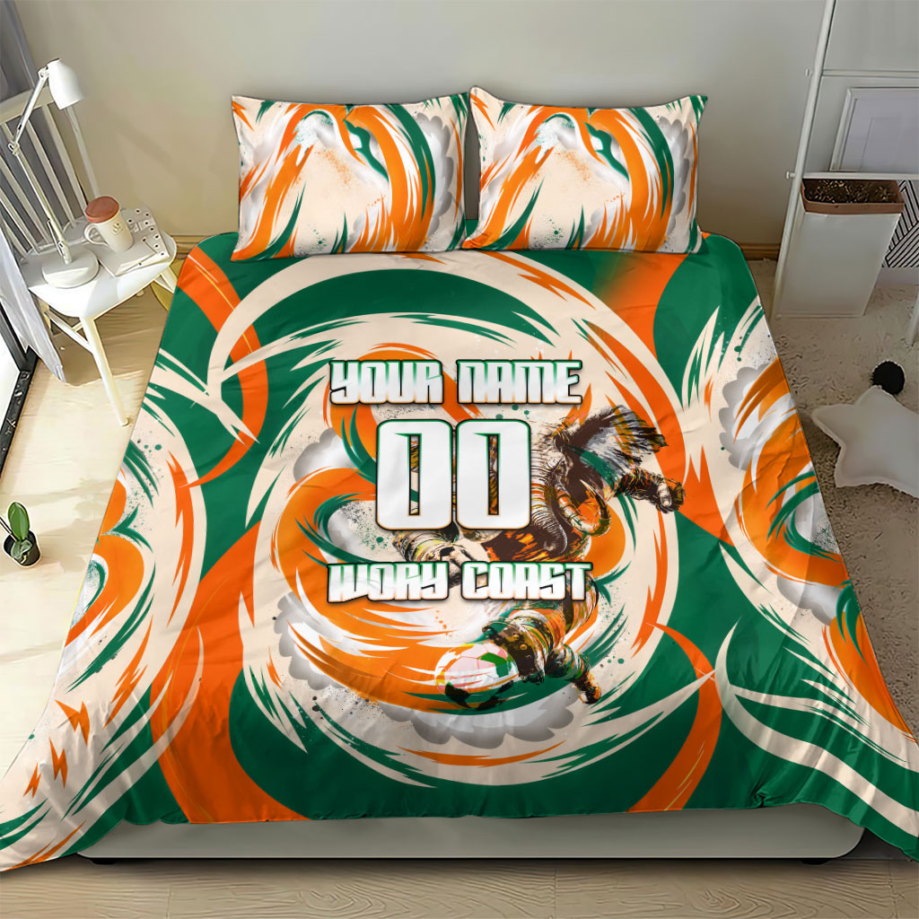 Personalized Ivory Coast Football Bedding Set Les Elephants Swirl Pattern Heritage Mascot Art