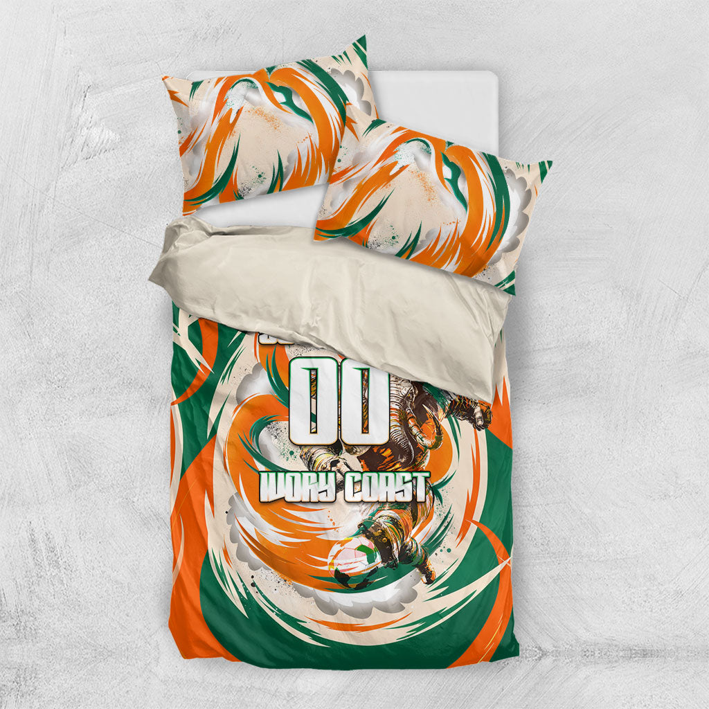Personalized Ivory Coast Football Bedding Set Les Elephants Swirl Pattern Heritage Mascot Art