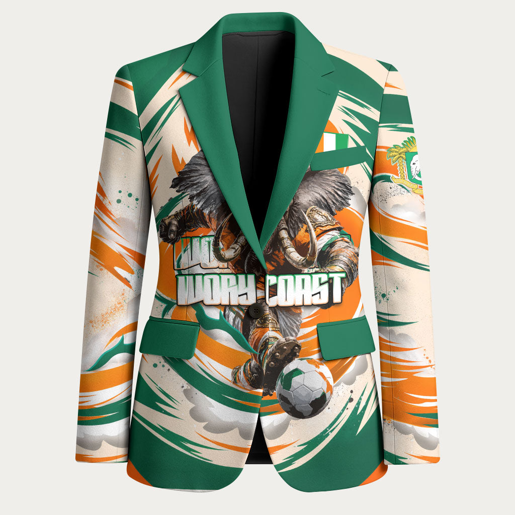 Personalized Ivory Coast Football Blazer Les Elephants Swirl Pattern Heritage Mascot Art