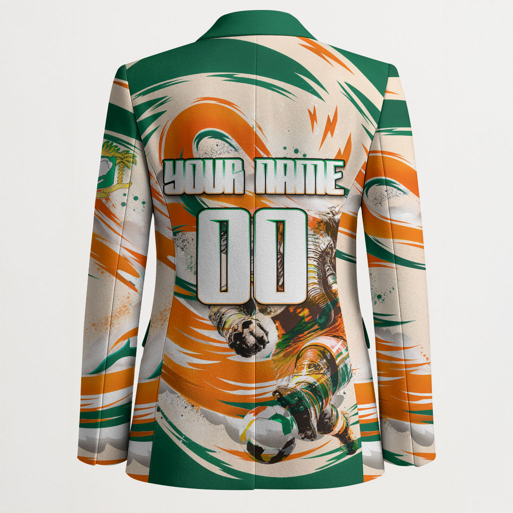 Personalized Ivory Coast Football Blazer Les Elephants Swirl Pattern Heritage Mascot Art