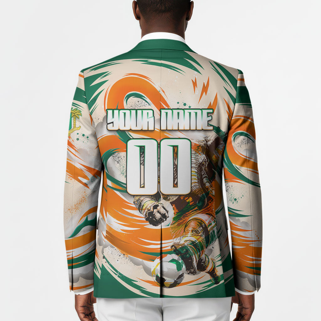 Personalized Ivory Coast Football Blazer Les Elephants Swirl Pattern Heritage Mascot Art