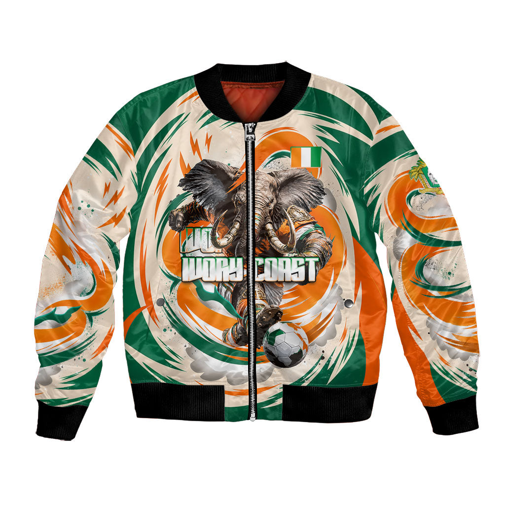 Personalized Ivory Coast Football Bomber Jacket Les Elephants Swirl Pattern Heritage Mascot Art