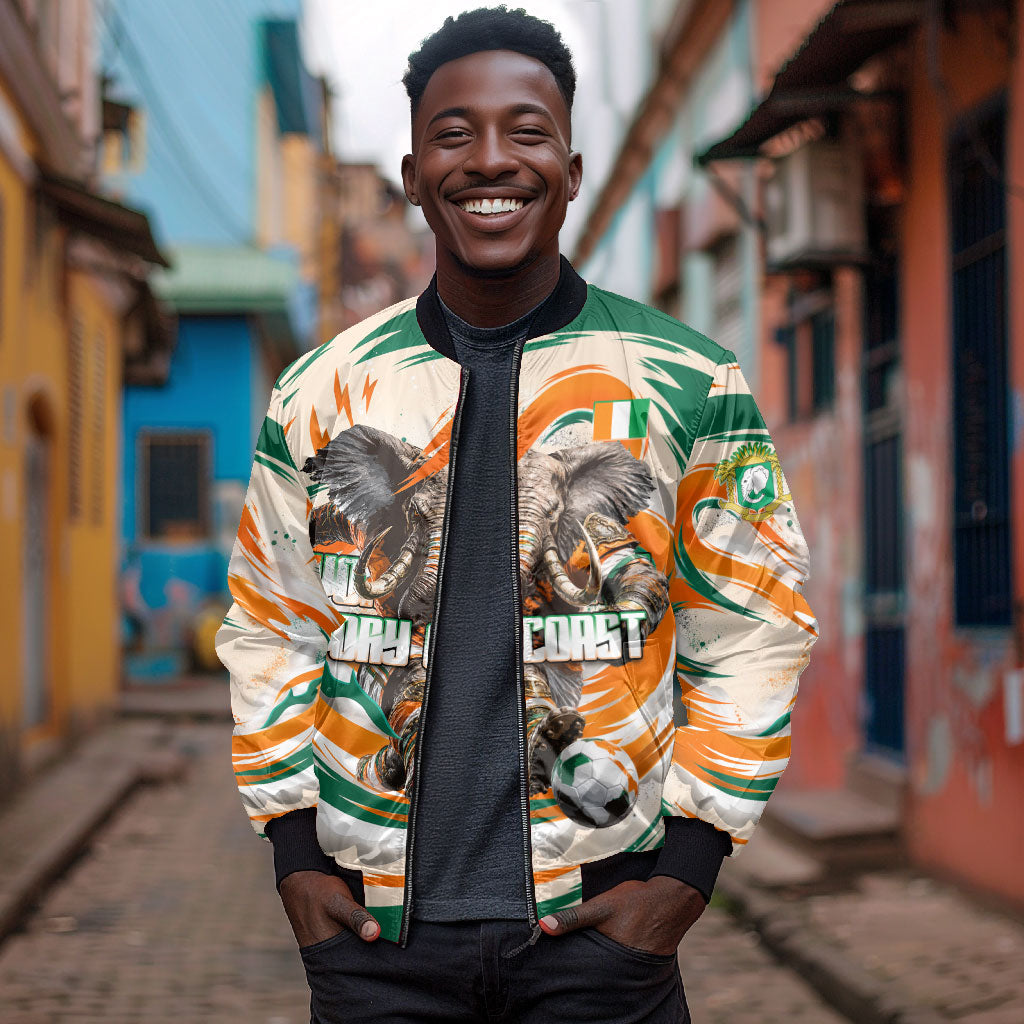 Personalized Ivory Coast Football Bomber Jacket Les Elephants Swirl Pattern Heritage Mascot Art