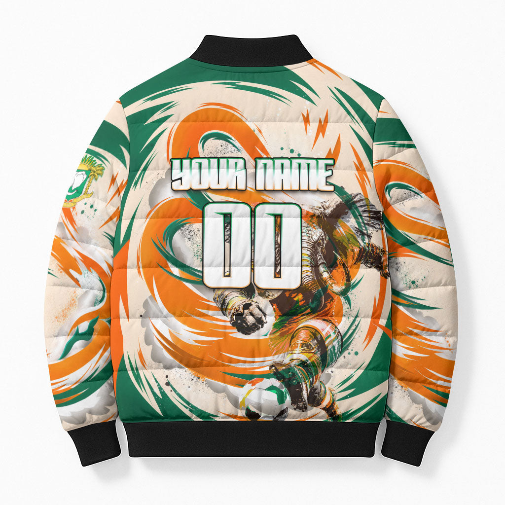 Personalized Ivory Coast Football Bomber Puffer Jacket Les Elephants Swirl Pattern Heritage Mascot Art