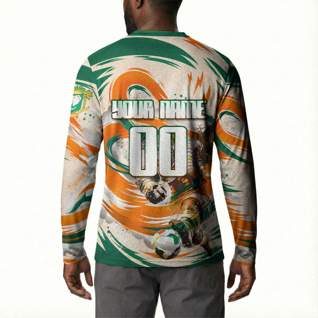 Personalized Ivory Coast Football Button Sweatshirt Les Elephants Swirl Pattern Heritage Mascot Art