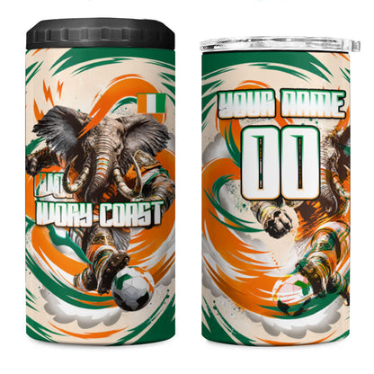 Personalized Ivory Coast Football 4 in 1 Can Cooler Tumbler Les Elephants Swirl Pattern Heritage Mascot Art