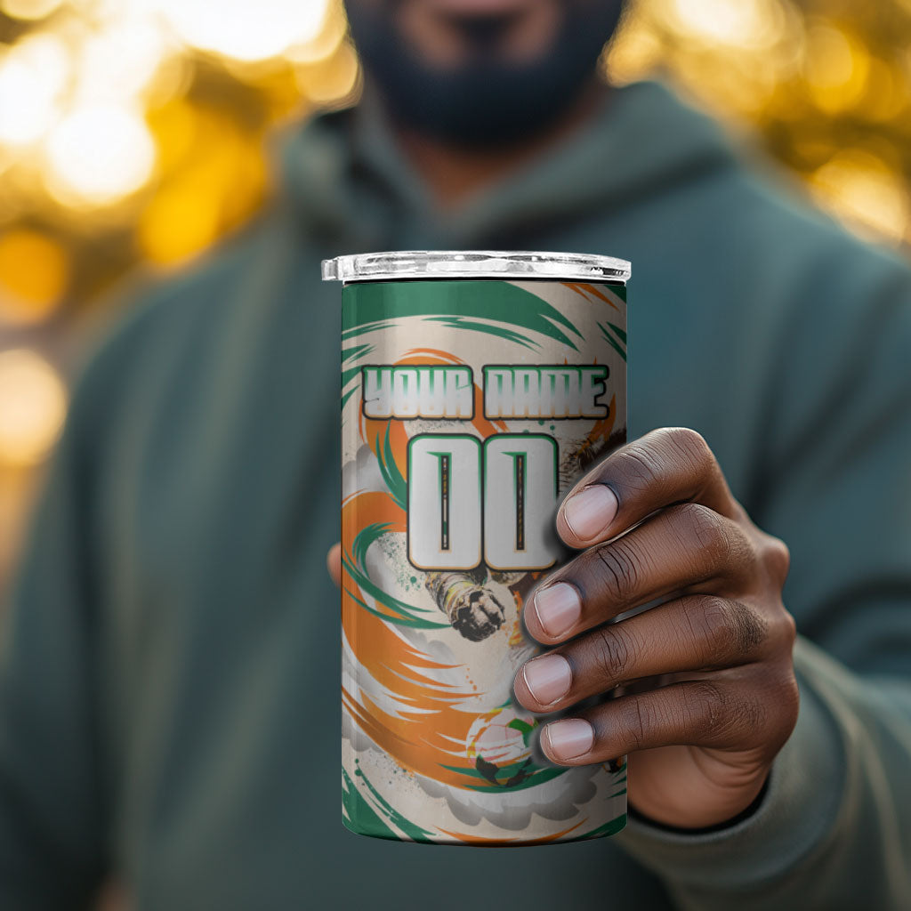 Personalized Ivory Coast Football 4 in 1 Can Cooler Tumbler Les Elephants Swirl Pattern Heritage Mascot Art