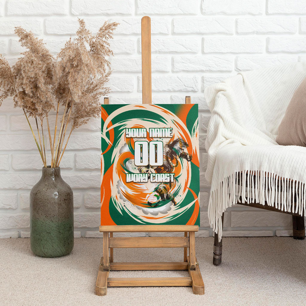 Personalized Ivory Coast Football Canvas Wall Art Les Elephants Swirl Pattern Heritage Mascot Art