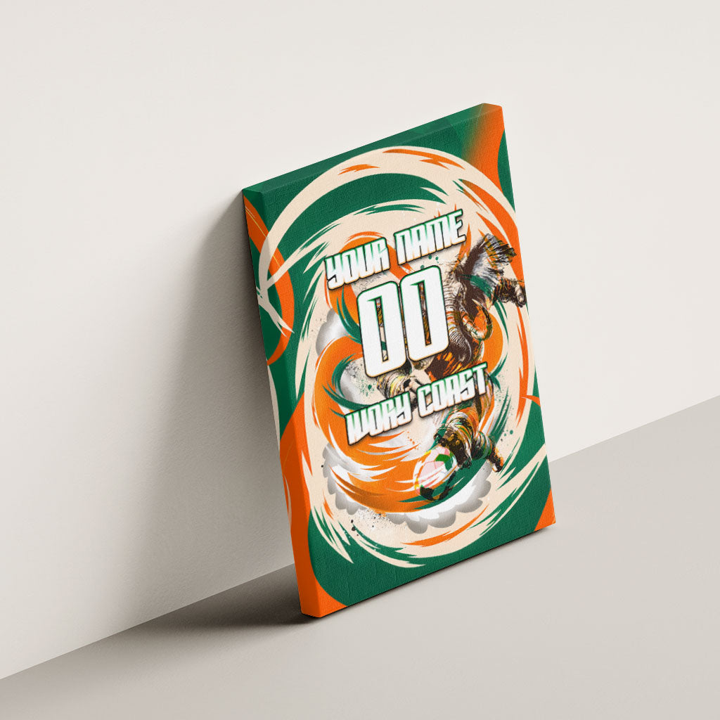 Personalized Ivory Coast Football Canvas Wall Art Les Elephants Swirl Pattern Heritage Mascot Art