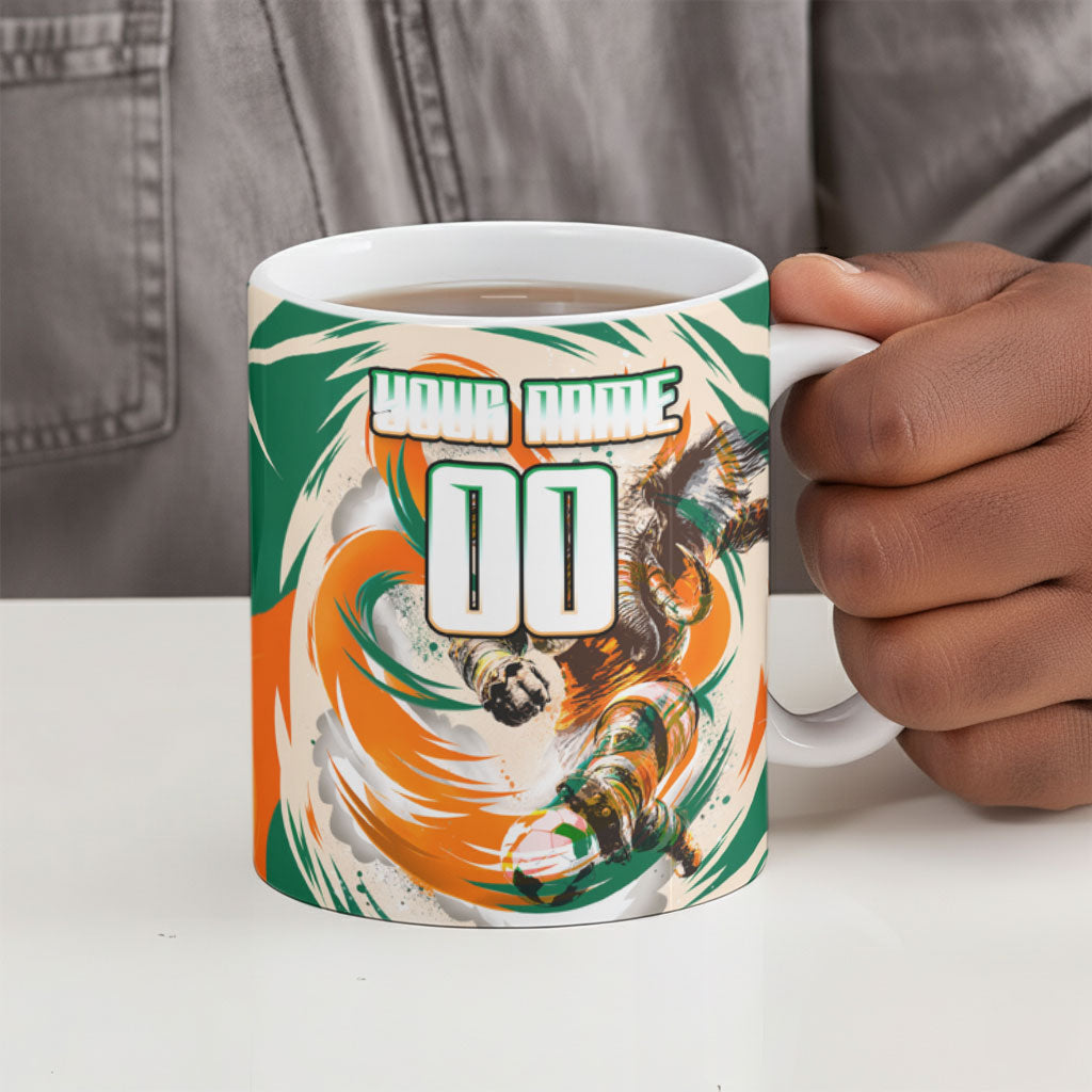 Personalized Ivory Coast Football Ceramic Mug Les Elephants Swirl Pattern Heritage Mascot Art