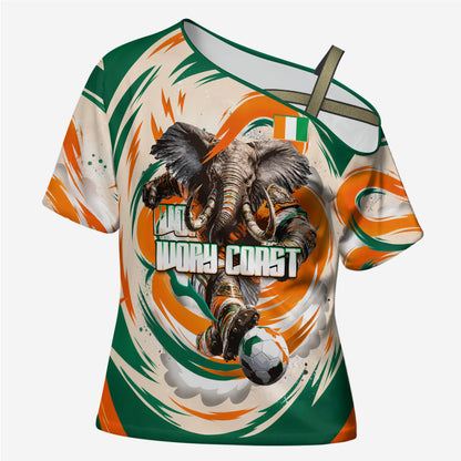 Personalized Ivory Coast Football Cross Shoulder Shirt Les Elephants Swirl Pattern Heritage Mascot Art