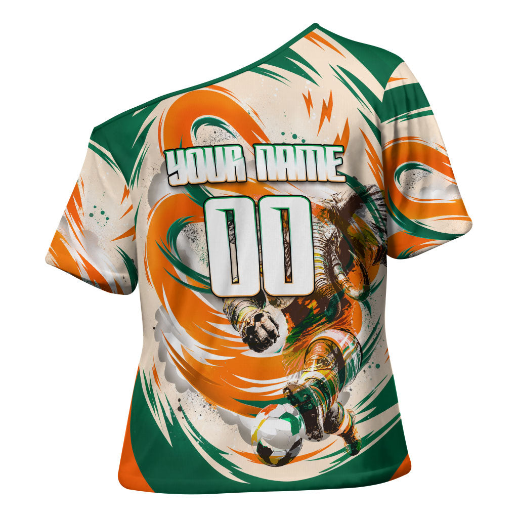 Personalized Ivory Coast Football Cross Shoulder Shirt Les Elephants Swirl Pattern Heritage Mascot Art