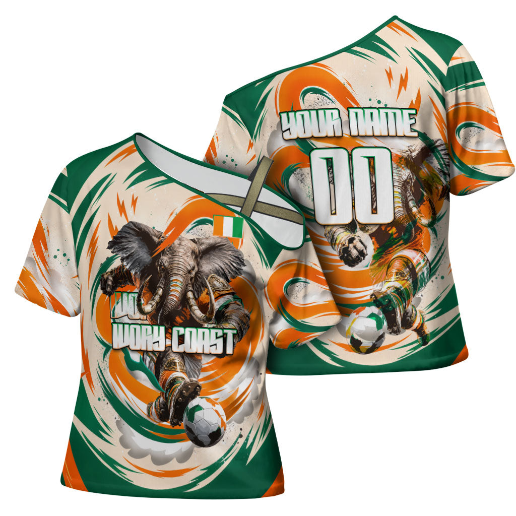 Personalized Ivory Coast Football Cross Shoulder Shirt Les Elephants Swirl Pattern Heritage Mascot Art