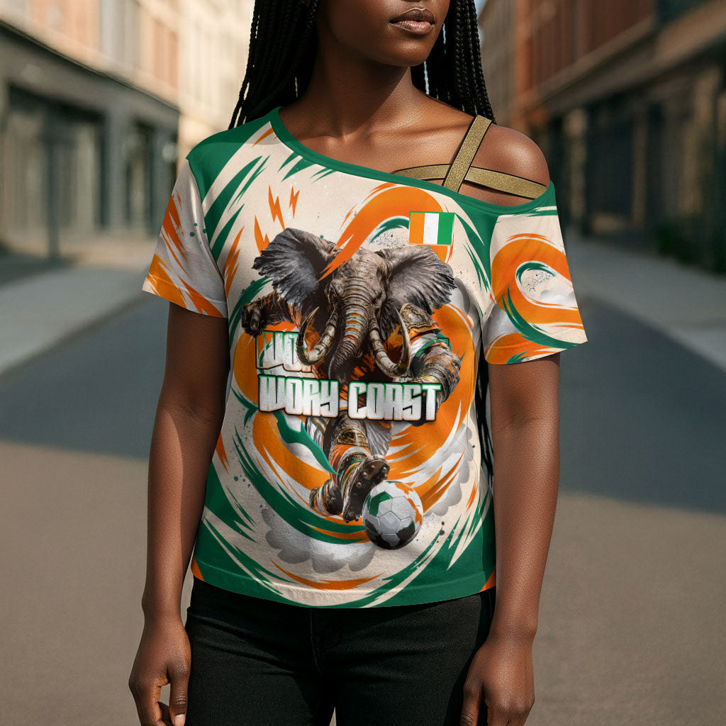 Personalized Ivory Coast Football Cross Shoulder Shirt Les Elephants Swirl Pattern Heritage Mascot Art