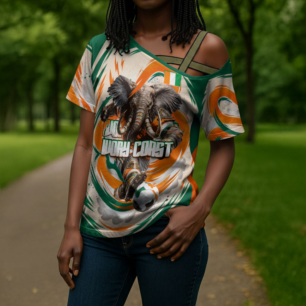 Personalized Ivory Coast Football Cross Shoulder Shirt Les Elephants Swirl Pattern Heritage Mascot Art