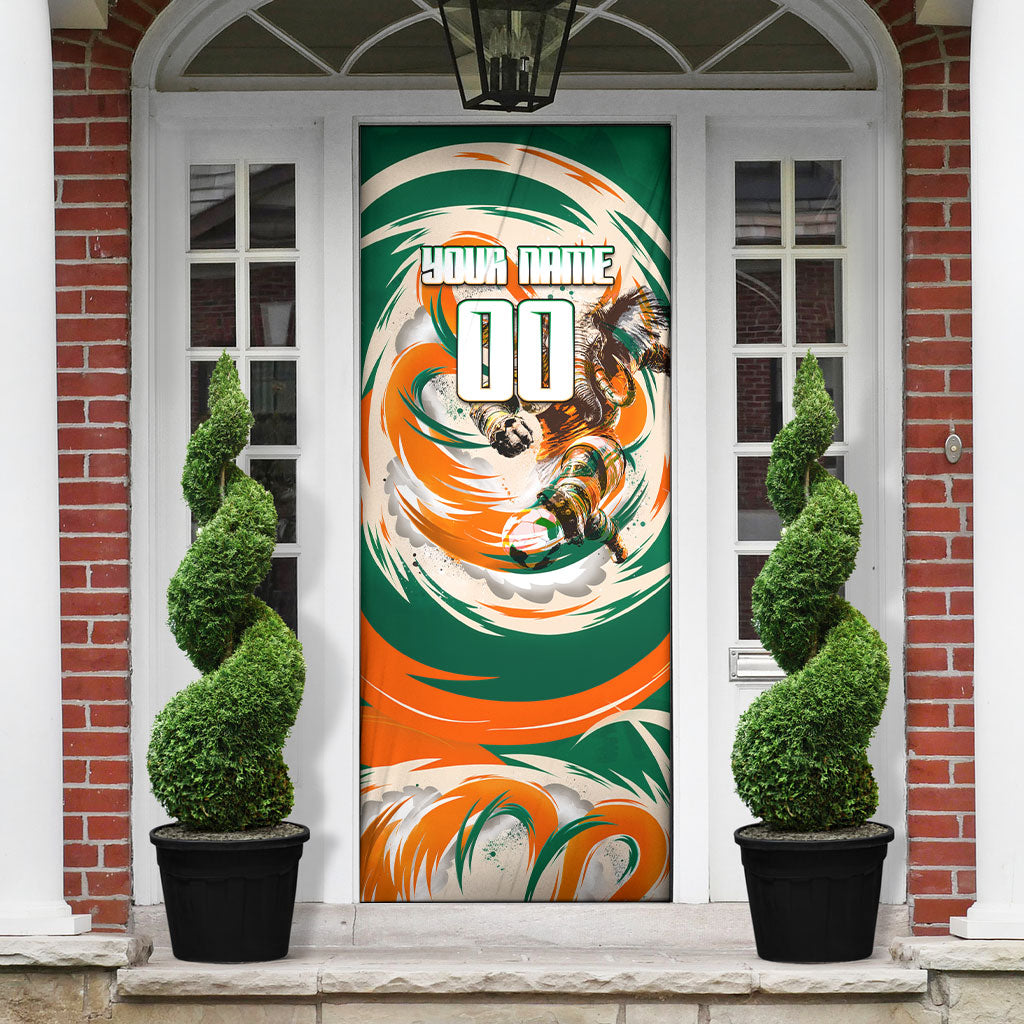 Personalized Ivory Coast Football Door Cover Les Elephants Swirl Pattern Heritage Mascot Art