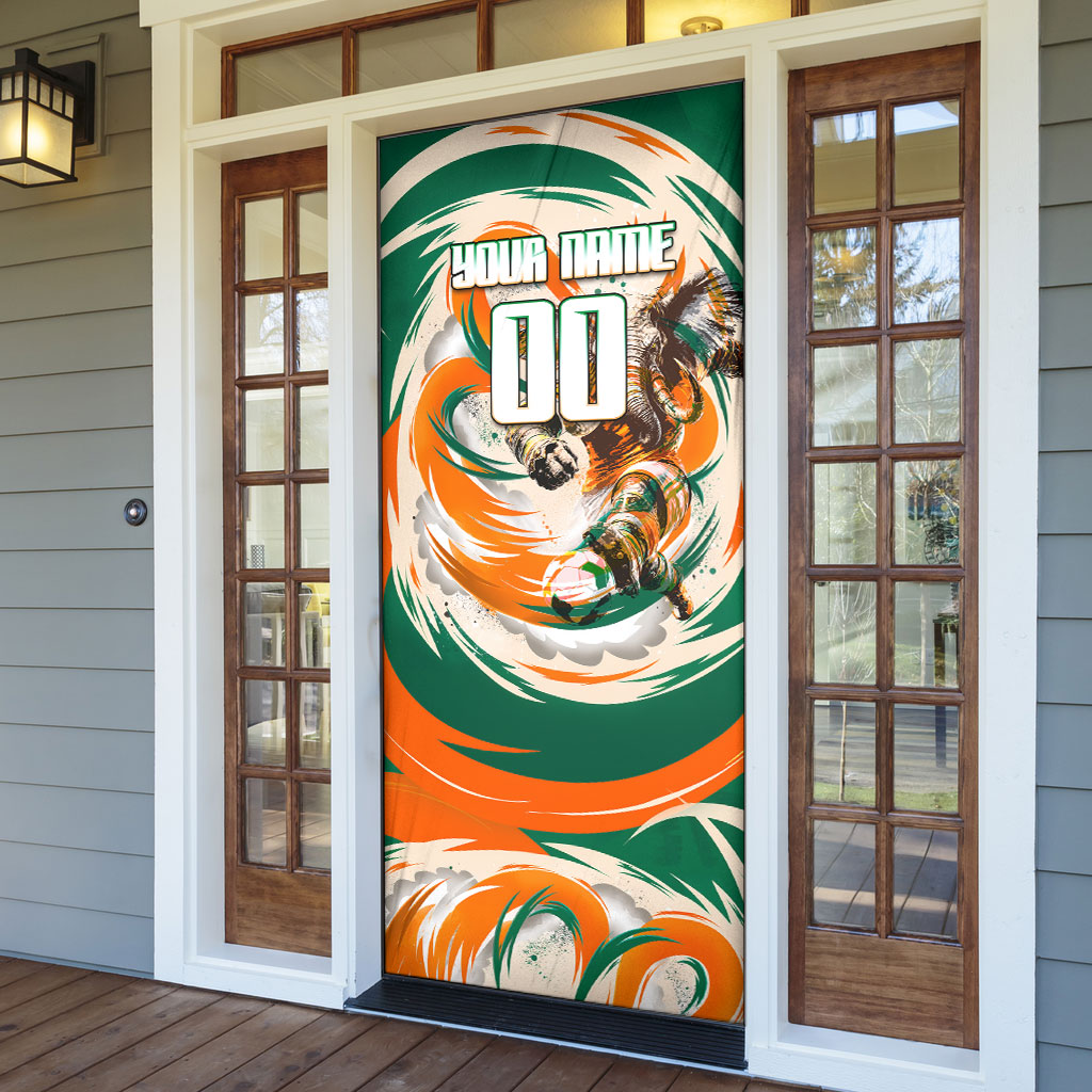 Personalized Ivory Coast Football Door Cover Les Elephants Swirl Pattern Heritage Mascot Art