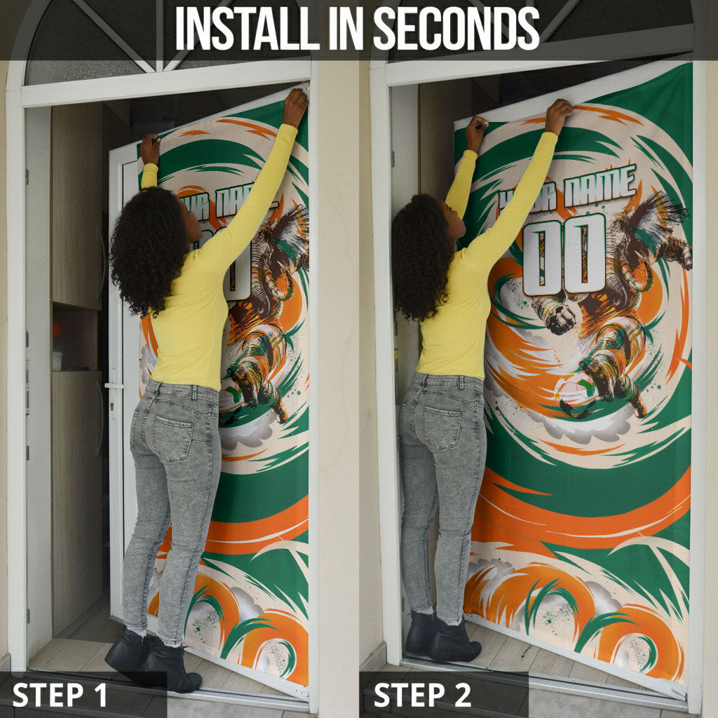 Personalized Ivory Coast Football Door Cover Les Elephants Swirl Pattern Heritage Mascot Art