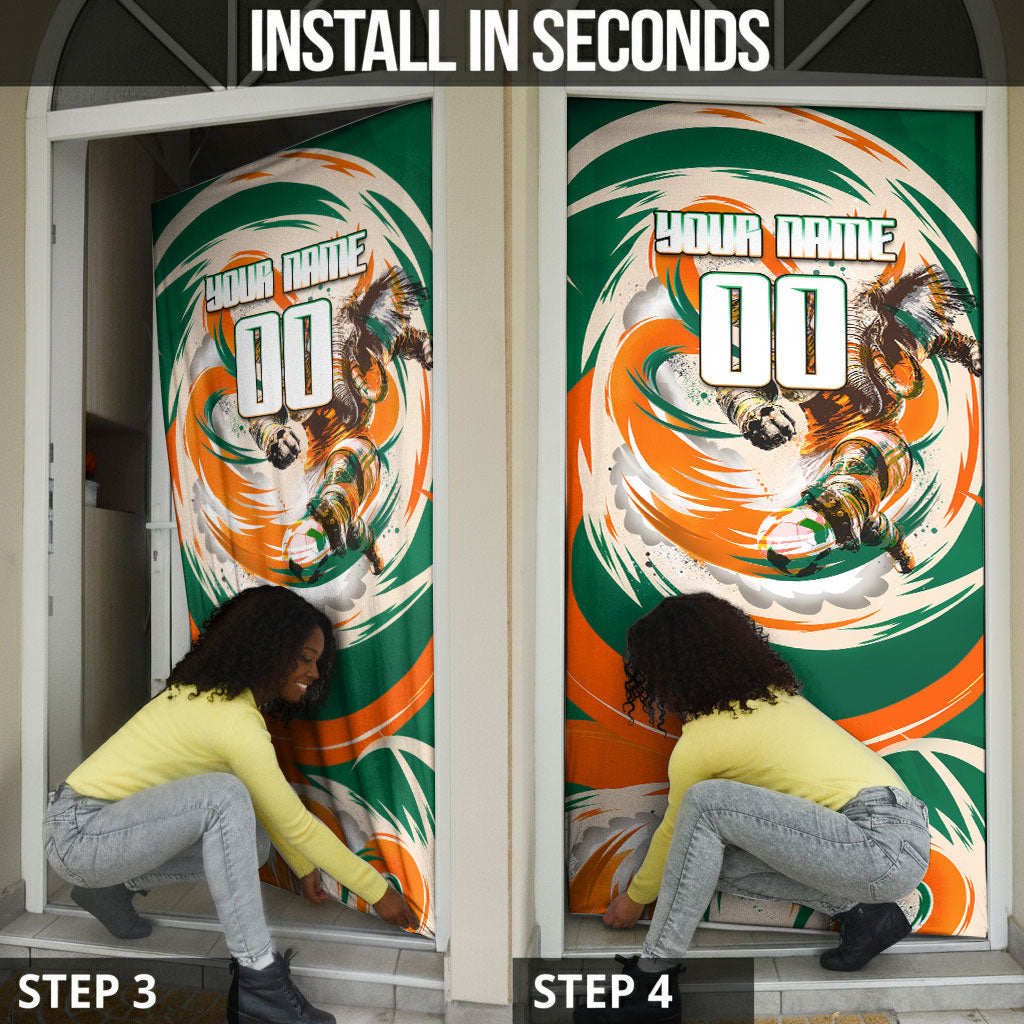 Personalized Ivory Coast Football Door Cover Les Elephants Swirl Pattern Heritage Mascot Art