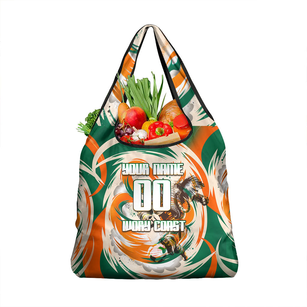 Personalized Ivory Coast Football Grocery Bag Les Elephants Swirl Pattern Heritage Mascot Art
