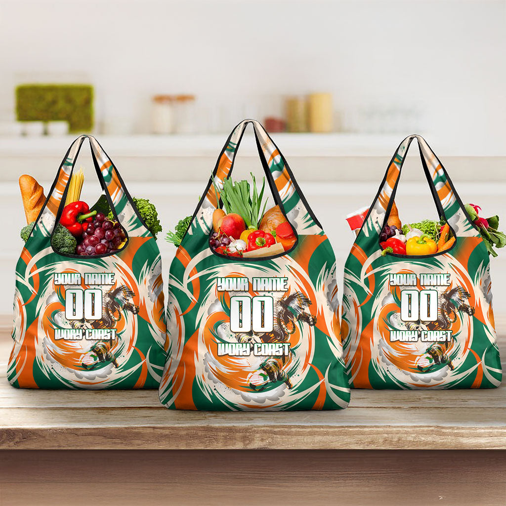Personalized Ivory Coast Football Grocery Bag Les Elephants Swirl Pattern Heritage Mascot Art